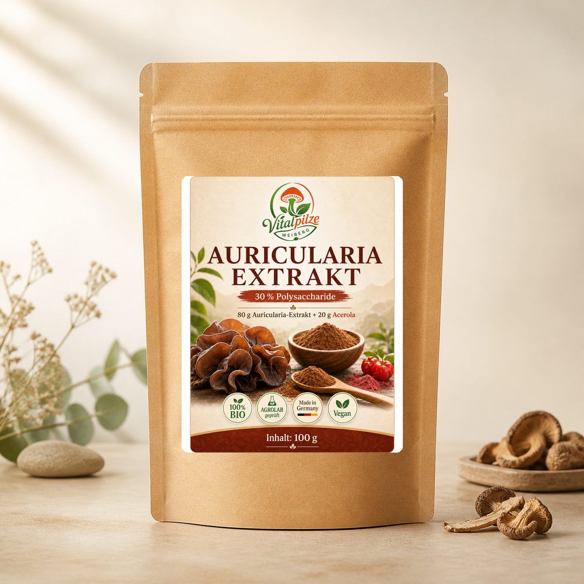 Original Weiberg Auricularia Extrakt-Bio-Pulver 100g